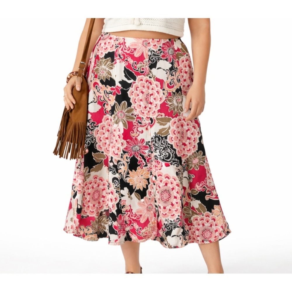 KIM ROGERS Size 14‎ Bright Boho Chic 100% Linen Maxi Skirt Bandless Cottagecore
